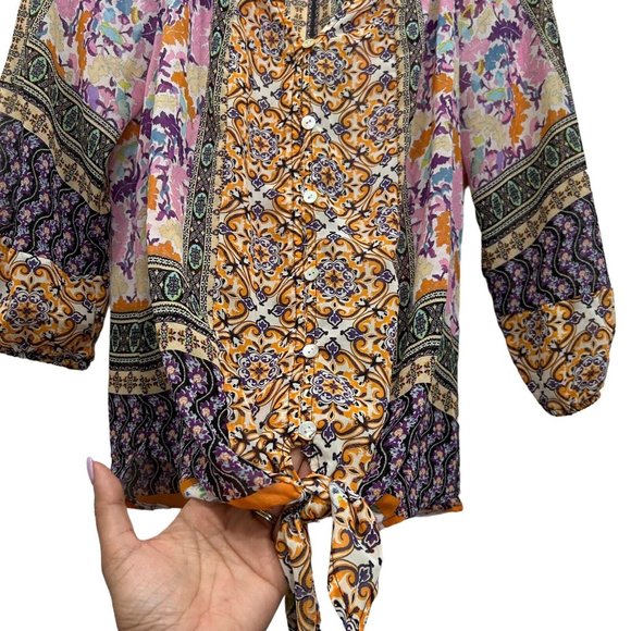 Anthropologie Figueroa & Flower Tunic Front Tie Blouse Sz Petite Small PS - Picture 7 of 13